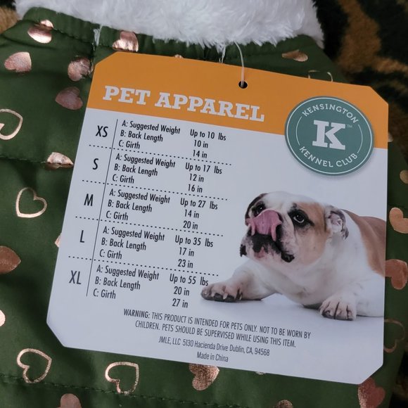 Pet Coat Sweater Dog or Cat Green Golden Hearts  size xs ea. New w/Tag! - Picture 3 of 3
